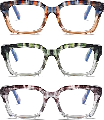 Hubeye 3 pares de lentes de lectura retro de gran tamaño con marco grande para mujeres y hombres, cuadrados, estilo Oprah, bloqueo de luz azul,