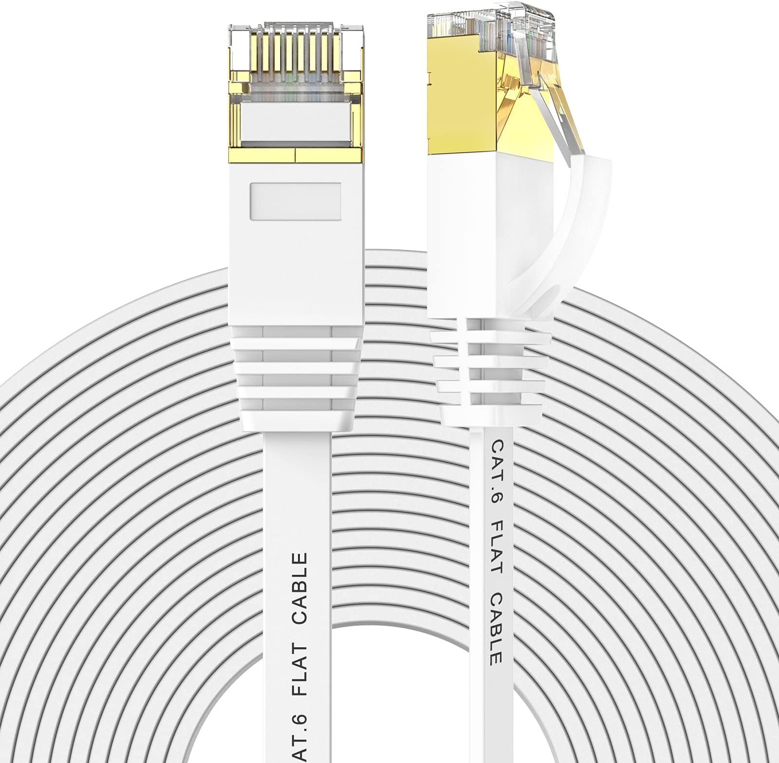 ErcielookCat 6 Ethernet Cables with Cable Clips - Flat Internet Network Cable - Computer Cable with Snagless Rj45 Connectors 150 FT white CAT6-FLAT-150FT