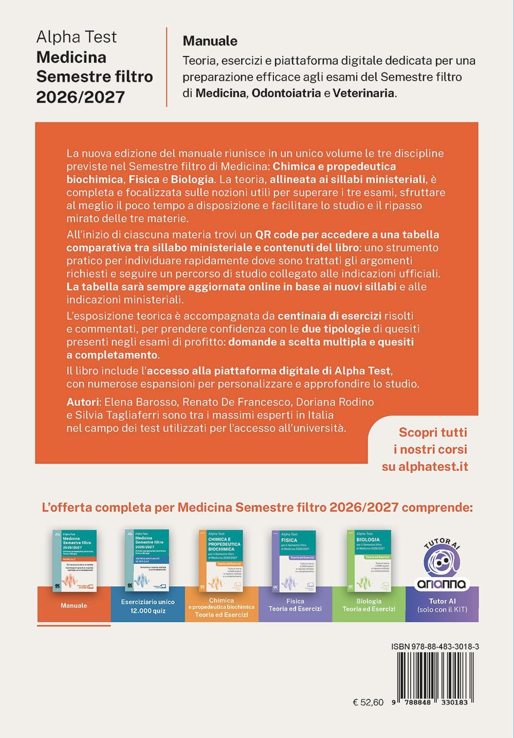 Alpha Test Medicina Semestre filtro 2026-2027. Chimica e propedeutica biochimica, fisica e biologia. Manuale. Con piattaforma digitale