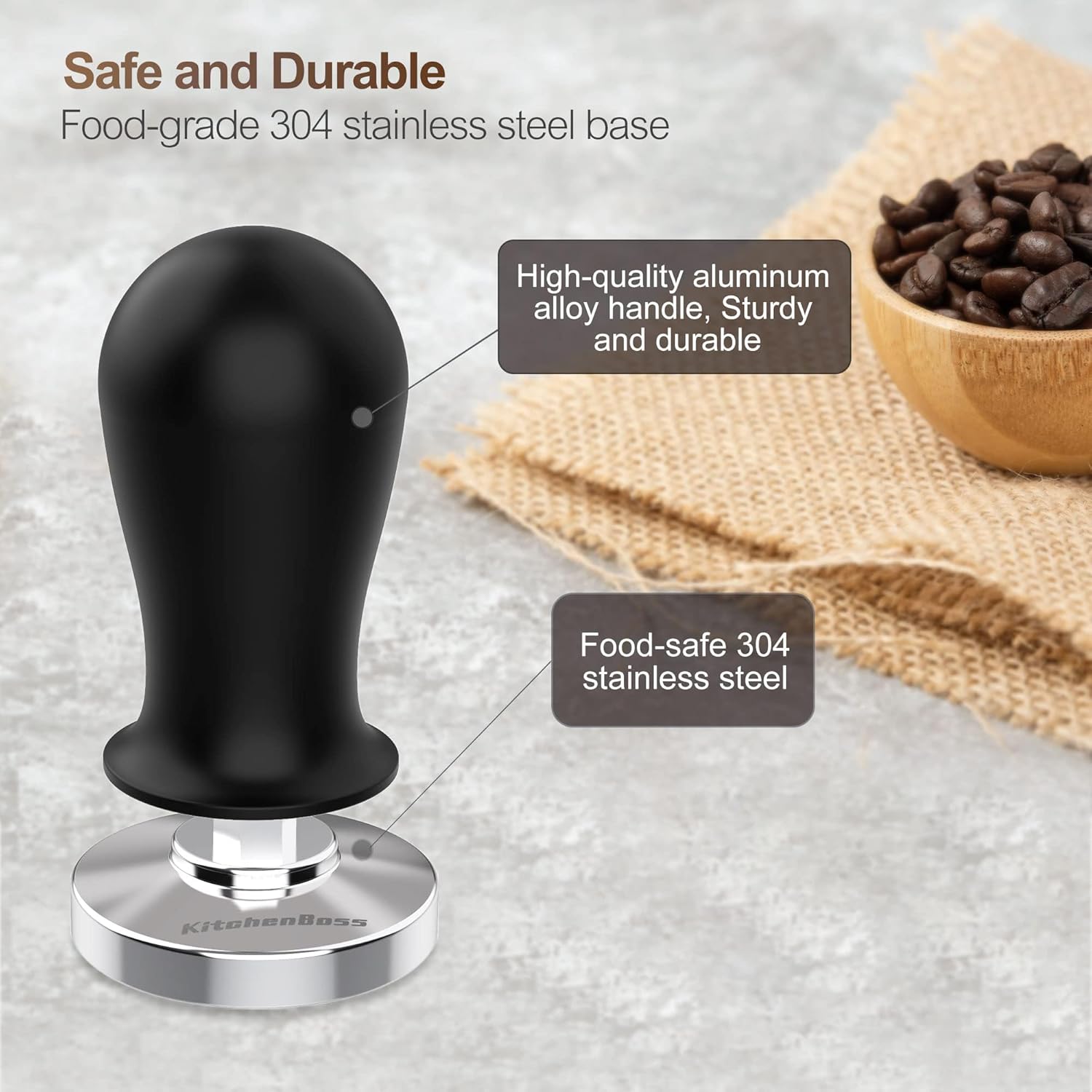 Components of KitchenBoss 51MM Calibrated Espresso Coffee Tamper