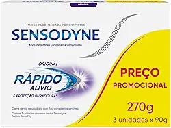 Sensodyne Creme Dental para Sensibilidade Rápido Alívio e Proteção Duradoura com Flúor, Leve 3 e Pague 2, Alívio Instantâneo, 90g cada