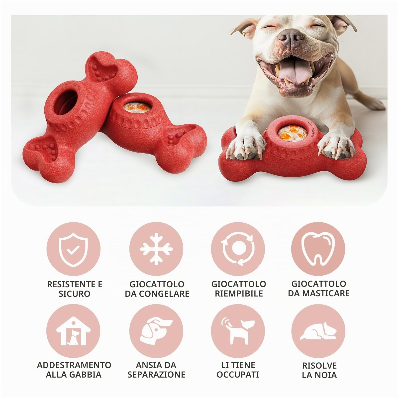 Niumowa Osso da Leccare per Cani - Gioco Interattivo Indistruttibile con Serbatoio Estraibile per Snack Surgelati, Antiansia per Cani Aggressivi, Promuove l'Igeine Dentale e Riduce la Noia(rosso)