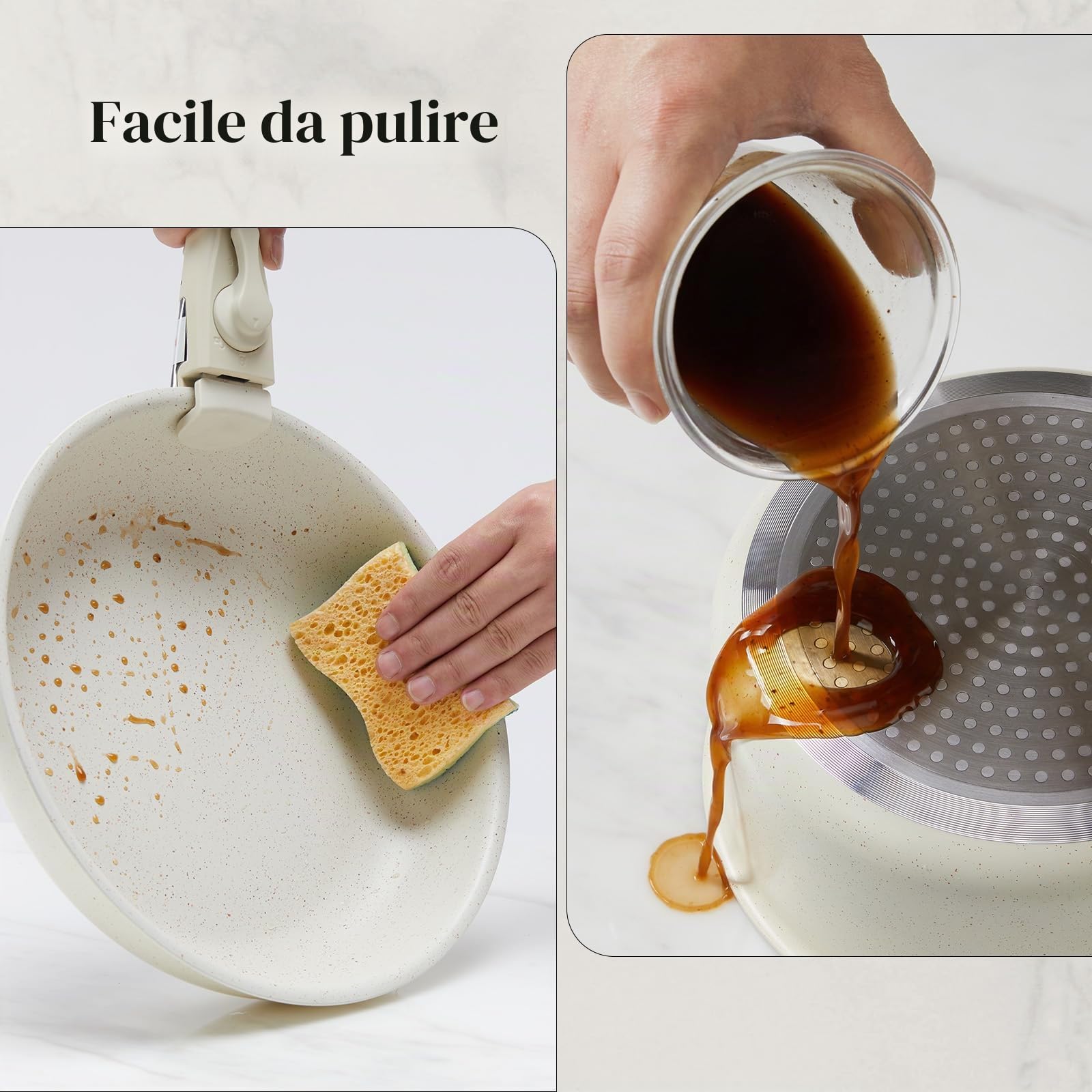 JHK Set di pentole e padelle, 12 pezzi, set di pentole antiaderenti con manico staccabile, utensili da cucina per le tue esigenze di cucina domestica, beige