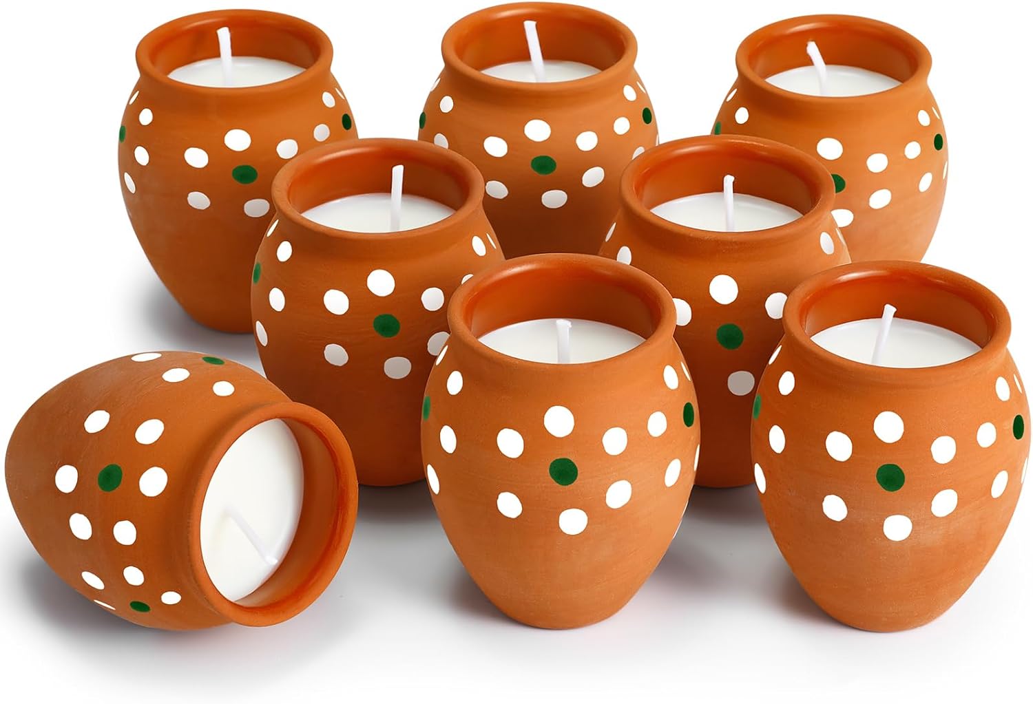 Nuanchu 12 Pcs Cantaritos De Barro Mexicanos Candles Mini 2 oz Mexican Candles Decorative Terracotta Clay Pottery Decorations Mexicanos Gifts for Cinco De Mayo Party Decorations(Elegant)