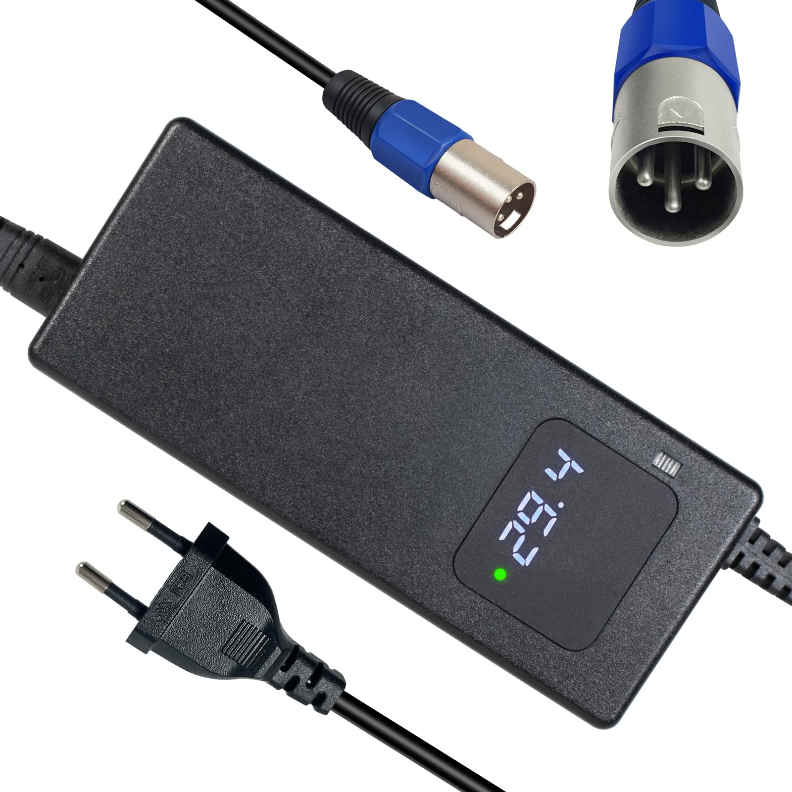 Cargador de batería de iones de litio de 24 V para sillas de ruedas eléctricas, scooters eléctricos, bicicletas eléctricas, 29,4 V, 4 A, adaptador de corriente CA, cargador rápido, ventilador de