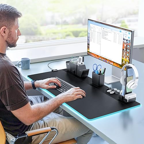 Miniatura 8 de KDD Juego de alfombrilla de mouse RGB para juegos con organizador magnético, alfombrilla de teclado de escritorio 8 en 1 con almacenamiento de