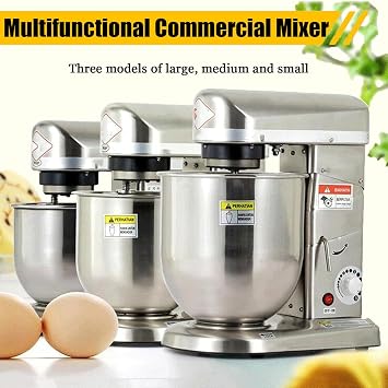 Commercial Food Stand Mixer, 5L/7L/10L Kitchen Aid Stand Mixer, Pizza Bakery Multifunction Blender,3 Speed Electric Dough Mixer for Bread Cake,White-7L