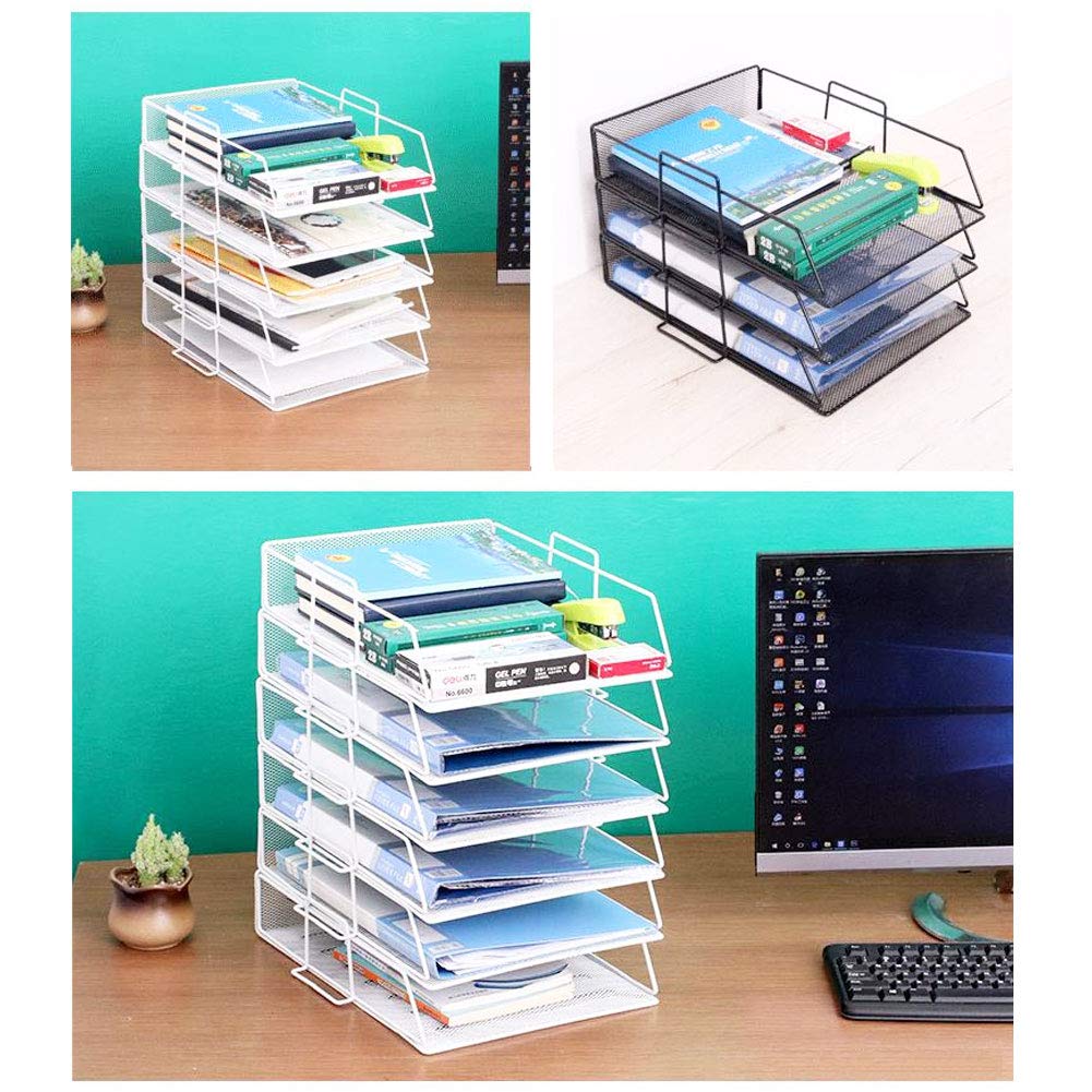 Vassoio per Documenti da Lettera, Vaschetta Vassoio Portadocumenti Portacorrispondenza A4 in Plastica Impilabile, Supporto da Scrivania per Scrivania da Ufficio, 6 Piani, 14.9x13.3x9.8 Pollice,Bianca