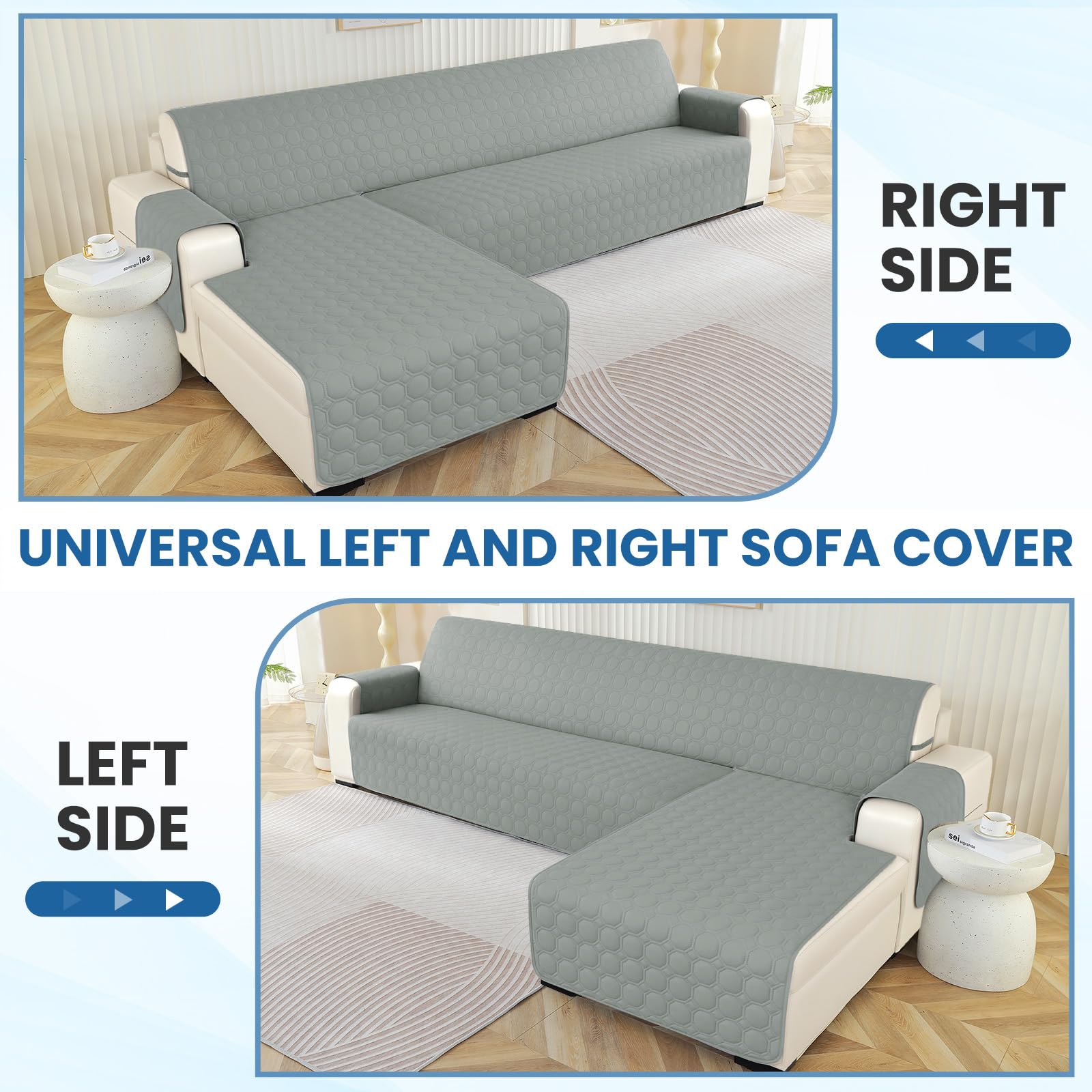 Ystyle Fundas para Sofa Chaise Longue 3 Plazas Impermeable, Fundas Sofa Chaise Longue Izquierda/Derecha Universal Reversible, Protector de Muebles Antideslizante y Antimanchas, Gris Claro
