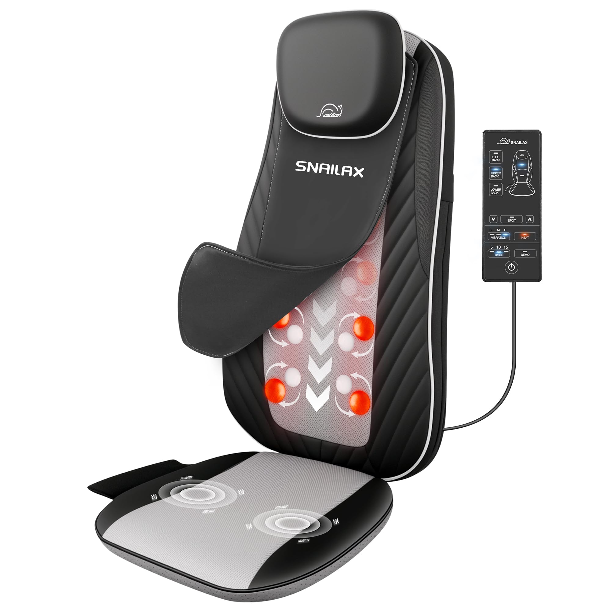 Snailax Back Massager with Heat, Shiatsu Deep Kneading Massage Chair, Electric Vibration Back Massage Cushion, Home Office Use, Gifts for Women Men