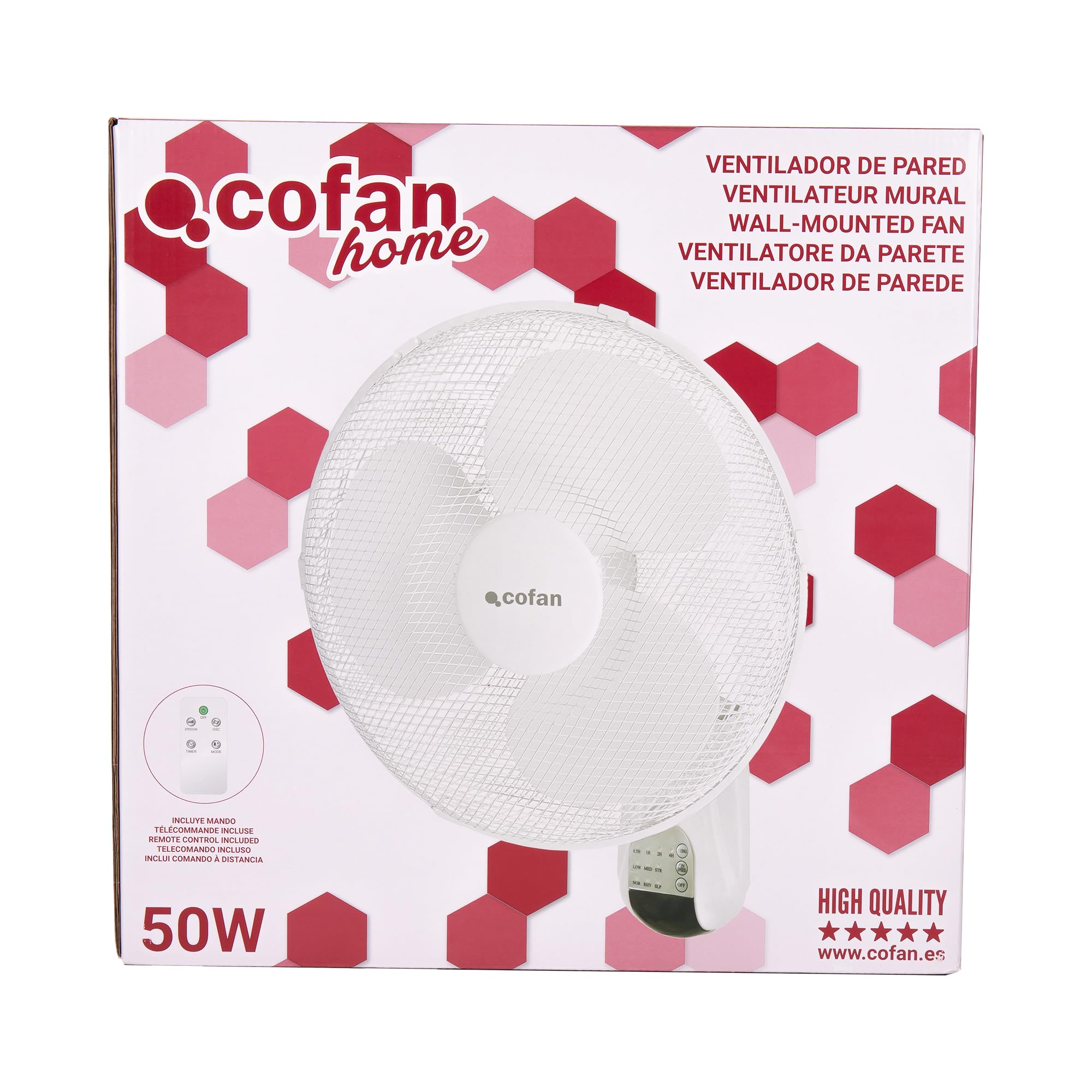 Cofan Wandventilator mit Timer und Fernbedienung | Leistung 50 W | mit drei Geschwindigkeitsstufen | Weiß