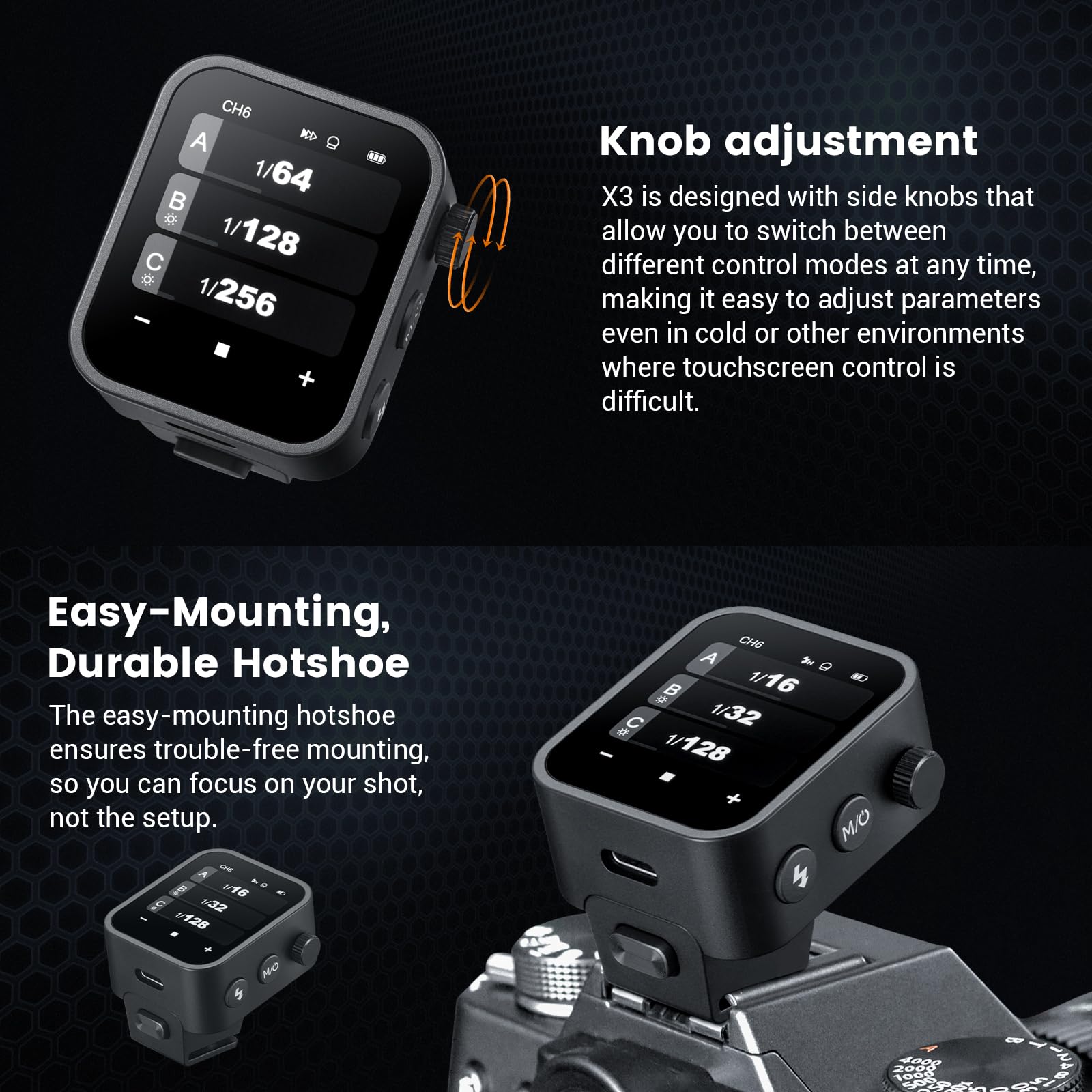Godox X3F Déclencheur de Flash TTL pour Fuji, écran OLED Haute Définition | 2,4 GHz TTL Flash Trigger, Modes Auto/Manuel/Multi, Batterie Li-ion Rechargeable USB-C, Conversion TCM, Compatible Fujifilm
