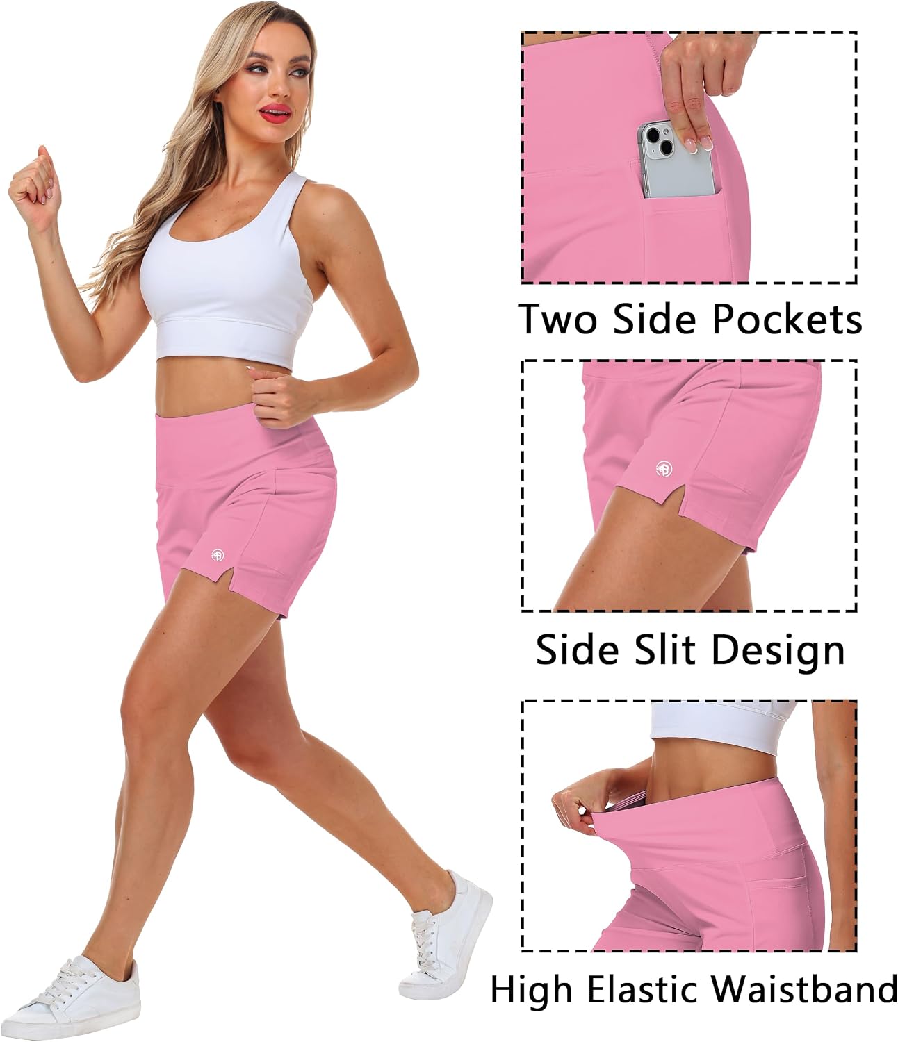 AOBUTE Womens High Waist Swim Board Shorts with Pockets Quick Dry Bike Shorts