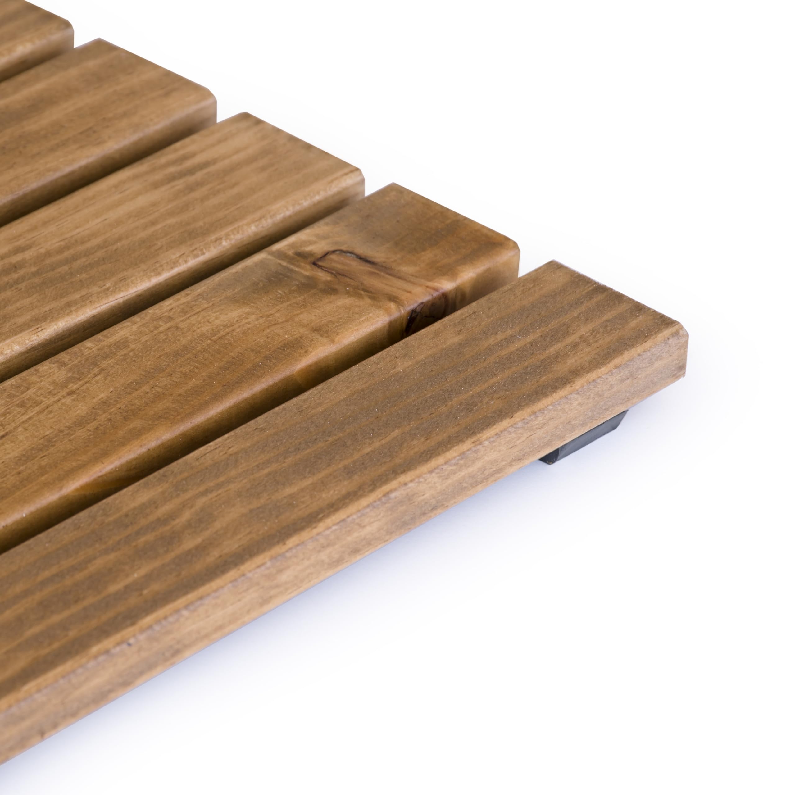 Tarima/Alfombra Flexible de Baño, Madera de Color Teca, Antideslizante con Tiras de Caucho, Sin Tornillos, Resistente a la Humedad (60 x 60 cm)