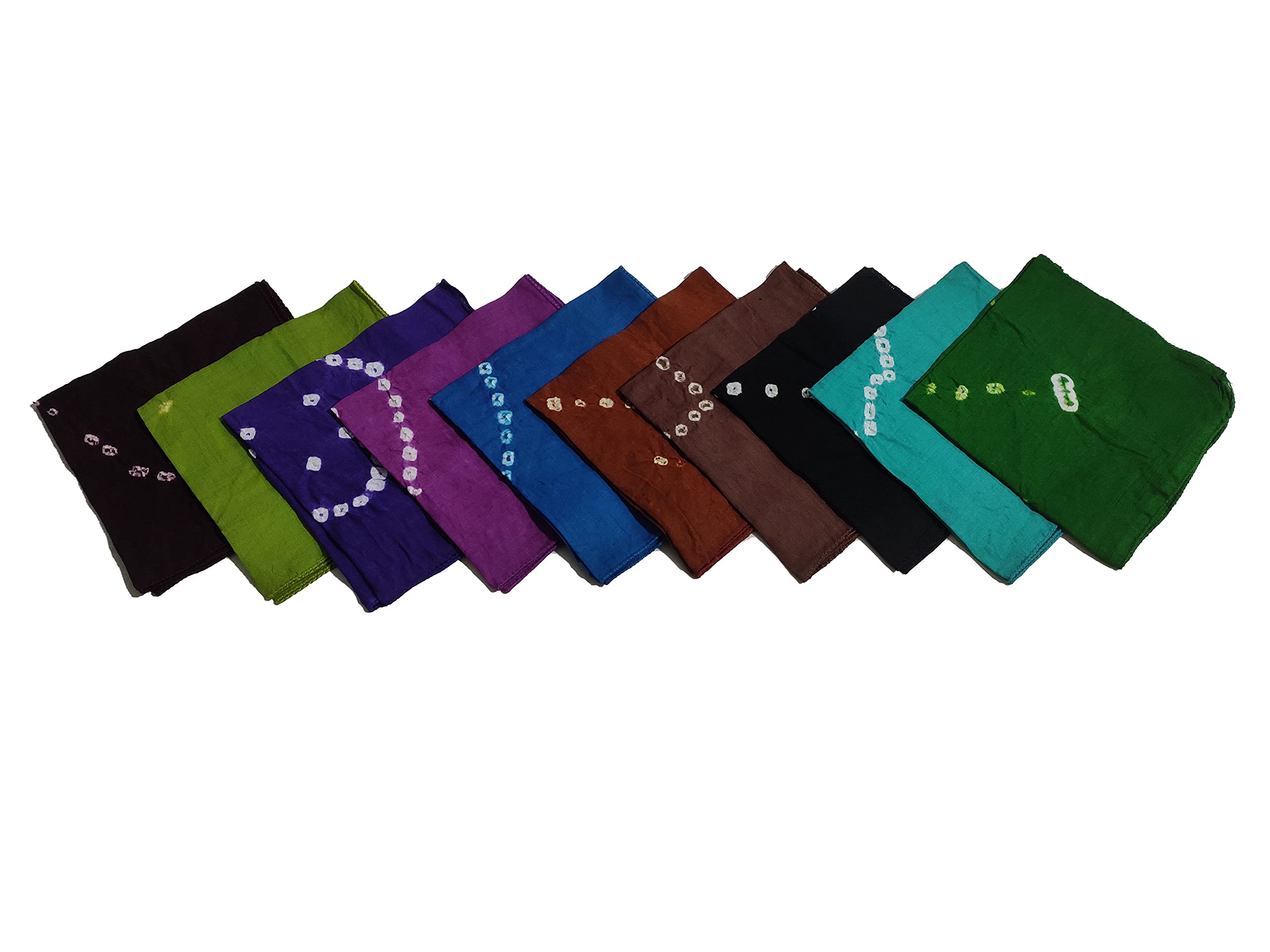 Fatema CreationBandhani Handkerchief For Women Pack of 10 Pure Soft Cotton and Skin Friendly Fabric Machine Biding Around Hanky Handmade Multicolored Dyed size 11 x 11 Inch 28 x 28 cms