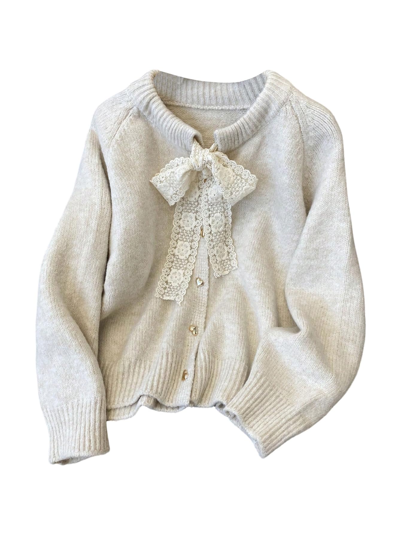 Floerns Womens Cute Bow Lace Cardigan Tie Neck Button Down Sweaters Fall Outfits