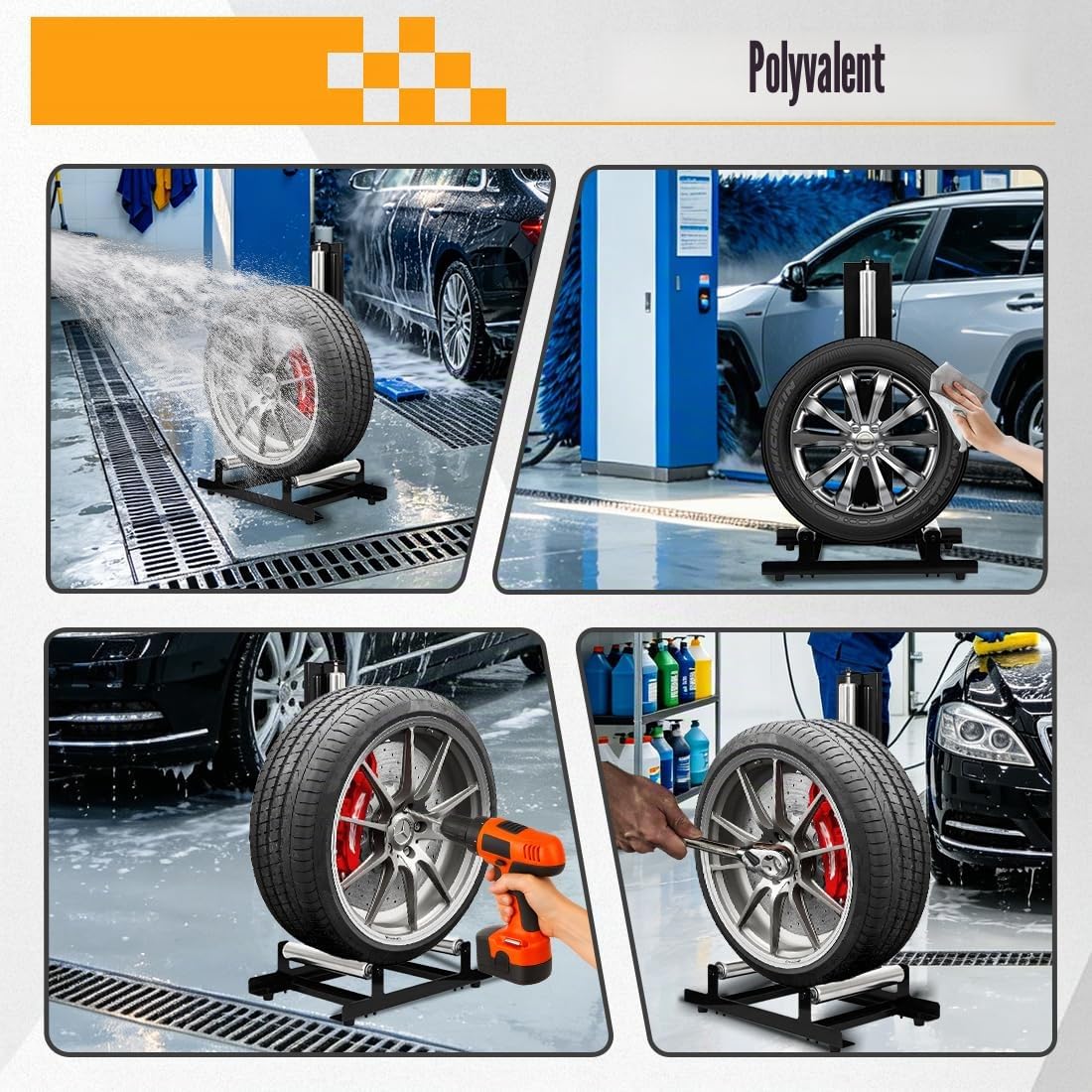 Étagère à Pneus Support de Nettoyage de Pneus de Voiture Support de Garage Accessoires pour le Nettoyage et le Polissage des Pneus, Capacité de Charge 50kg, 58x36.5x89cm