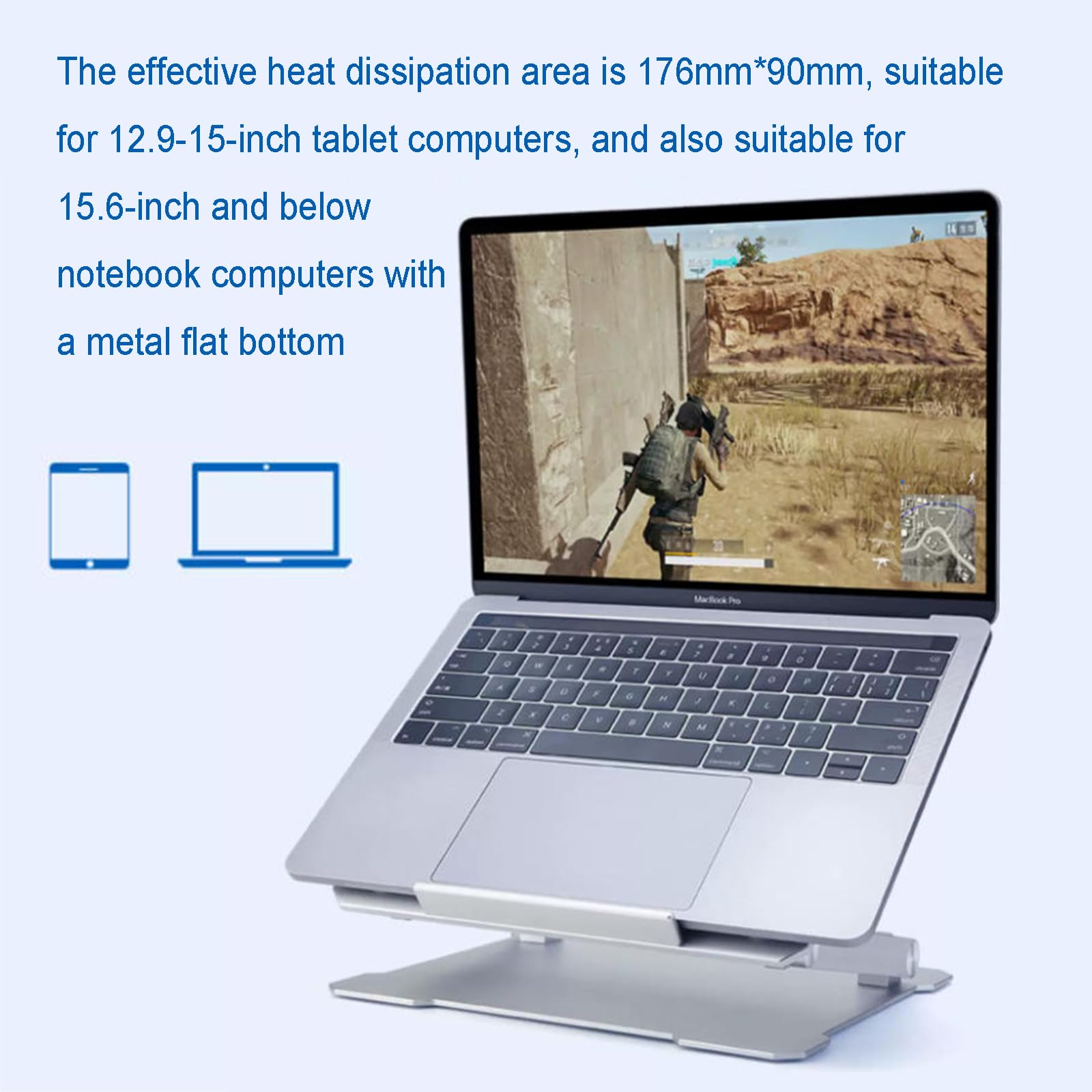 Stojak na laptopa z funkcją chłodzenia, uchwyt na tablet ze stopu aluminium, na biurko, prędkość wiatru i kąt, do tabletów od 12,9 do 15,6 cala i laptopów