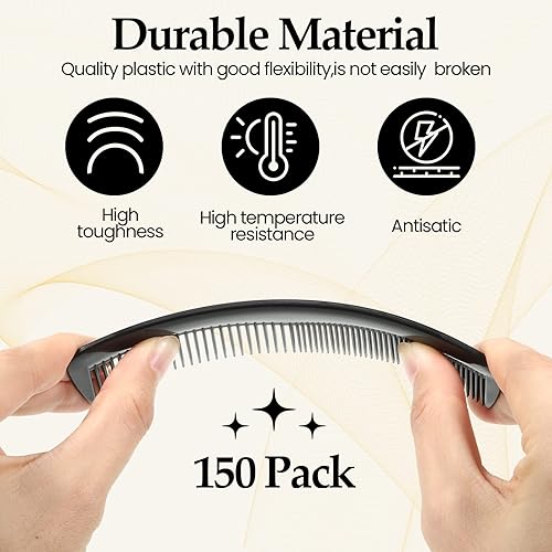 Miniatura 3 de Mimorou 150 peines para el cabello a granel, de plástico, color negro, con bolsillo, de 5 pulgadas, dientes finos y anchos para mujeres y hombres,