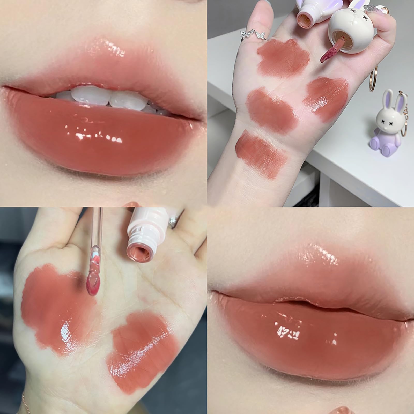3pc Rabbit Lip Gloss Keyring Set, Moisturizing & Sparkling Jelly Lip Gloss for Hydrating & Sweet Lips, Crystal Lip Glaze - Image 2