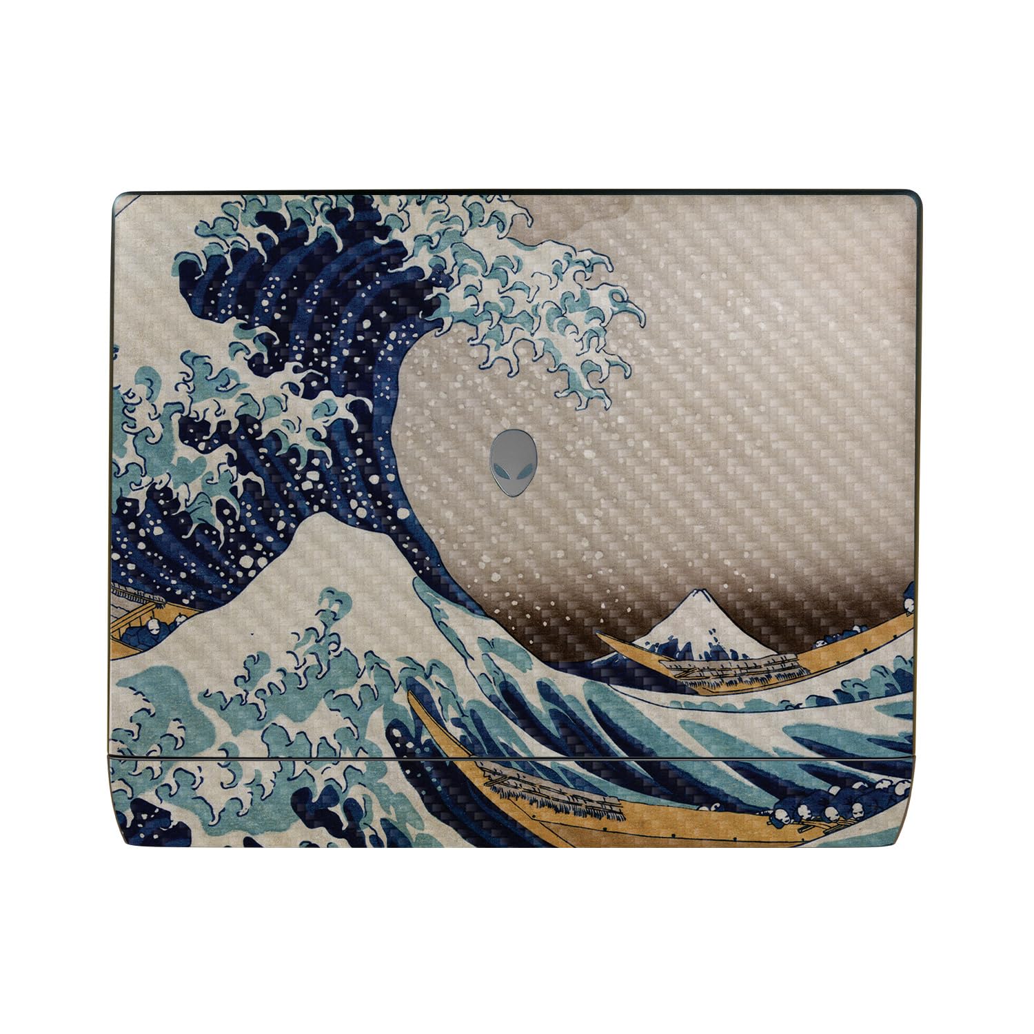Carbon Fiber Laptop Skin Compatible with Alienware 16 Area-51 (2025) Top Cover Only - Great Wave of Kanagawa - Premium 3M Vinyl Protective Wrap Decal Cover - Easy to Apply | MightySkins