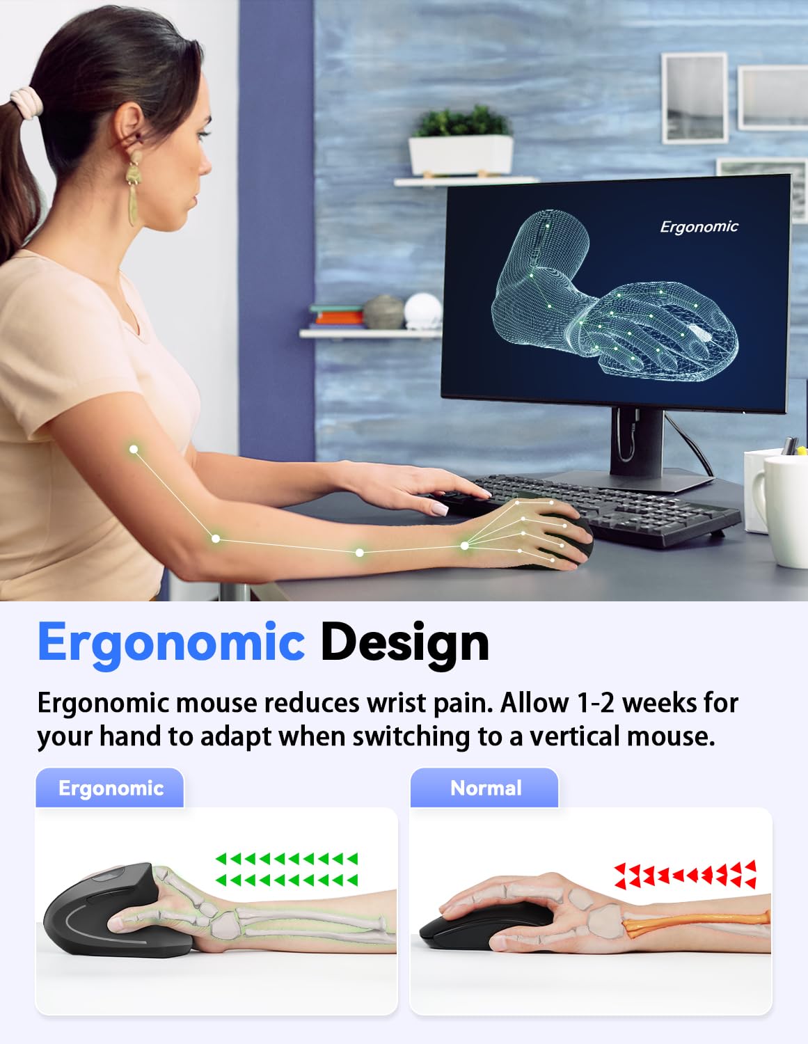 TECKNET 2.4G Vertical Wireless Mouse (Black) Gallery Image