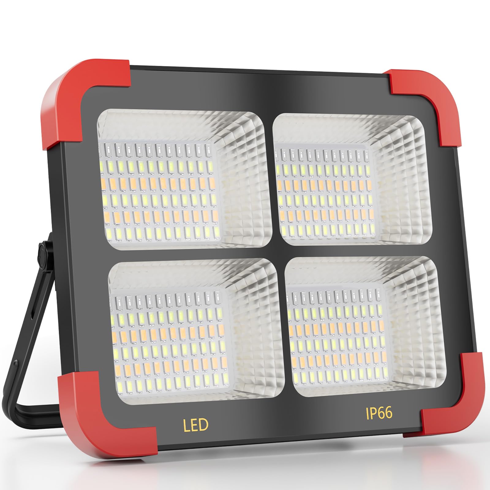 WholeFire Rechargeable LED Work Light 100W Solar Work Light Rechargeable Floodlight Portable, Emergency Outdoor Solar lamp, IP66 Waterproof Outdoor for Fishing, Hiking, Repairing, Emergency [Energy Class A]