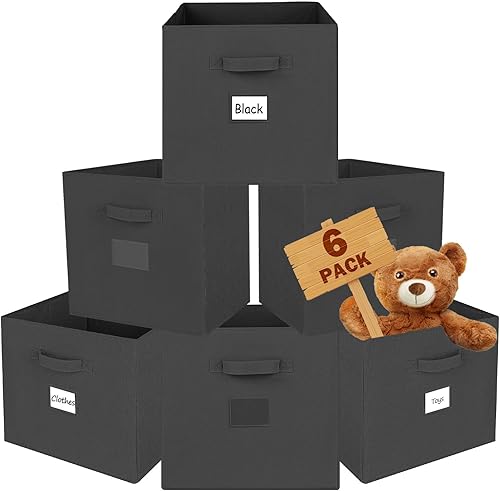SimpliBins Paquete de 4 cubos de almacenamiento de 13 x 13 x 13 pulgadas, cubos de almacenamiento plegables de tela con asa de tela, cajas de