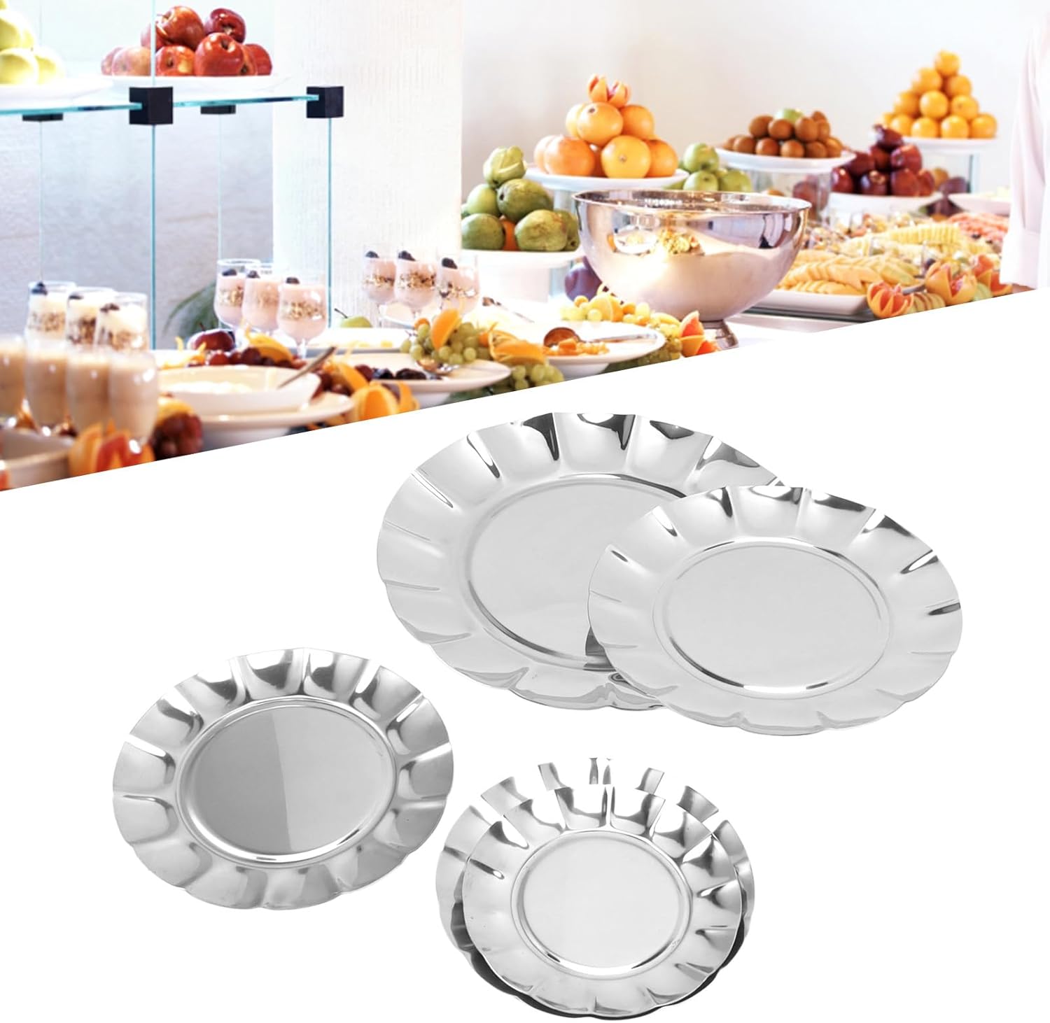 Food Plate Set Stainless Steel, 5pcs Durable Plates 13cm to 25cm Diameter - Multifunctional, Eco - Friendly, Suitable for Parties and Daily Use