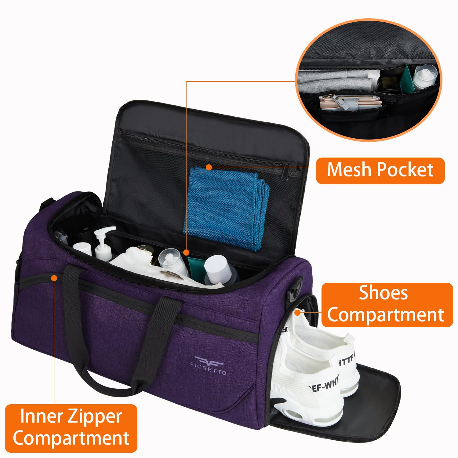 FIORETTO 35L Mens Sports Gym Bag with Wet Pocket & Shoe Compartment,Travel Duffle Bag Overnight Bag with Padded Shoulder Strap - Image 3