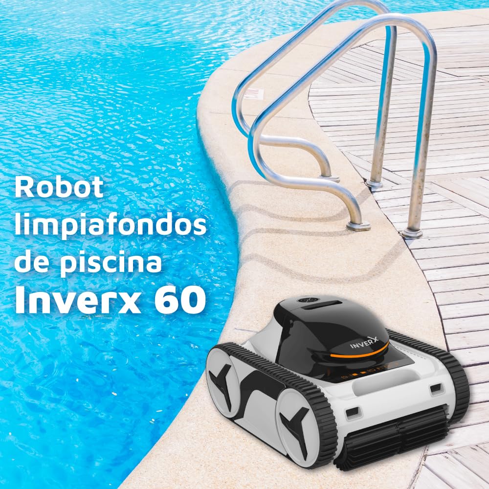PQS - Robot Limpiafondos Automático de Piscina Inverx 60 - Funciona sin Cables con Batería - Piscinas de hasta 20 x 6 Metros
