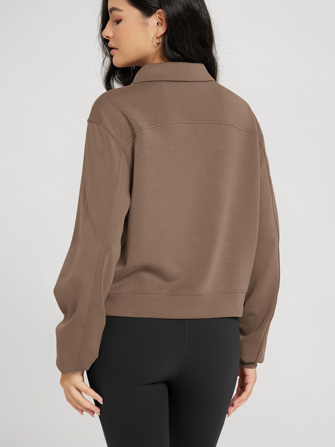 ODODOS Modal Soft Half-Zip Collared Sweatshirts for Women Long Sleeve Relaxed Pullover Top with Pockets - Image 2