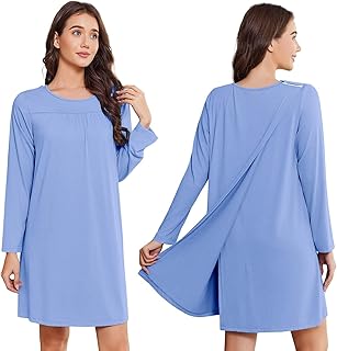 Deyeek Hospital Gowns for Women Open Back Tear Away Post Surgery Dress Long Sleeve with Shoulder Snaps Adaptive Nightgowns
