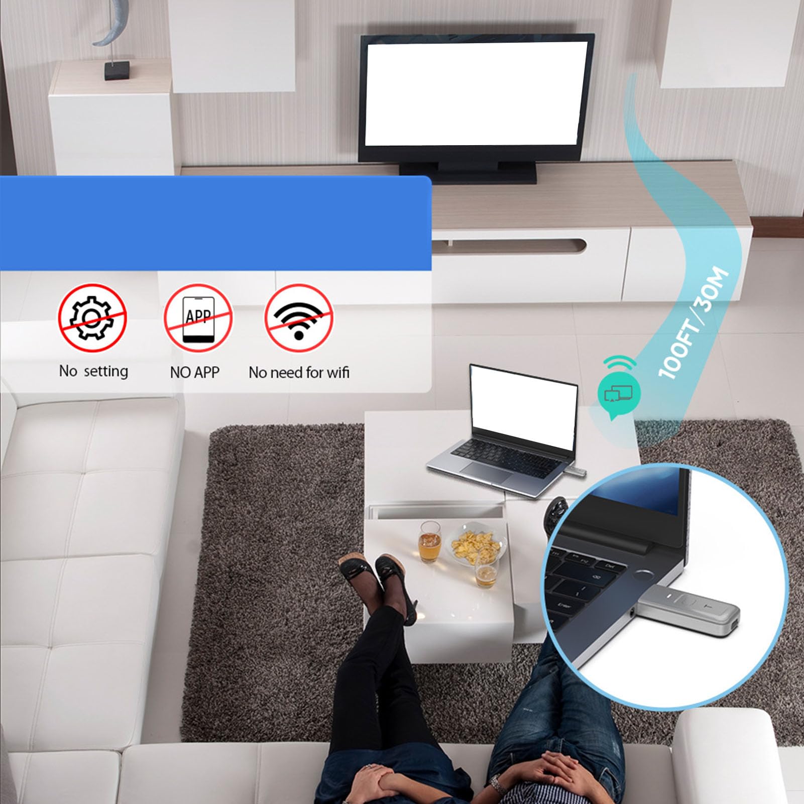 Trasmettitore e Ricevitore HDMI Wireless, Decodifica 5G WiFi 4K a 1080P 60Hz, Plug and Play, Portata 30 M, per PC, Proiettore, Home Theater