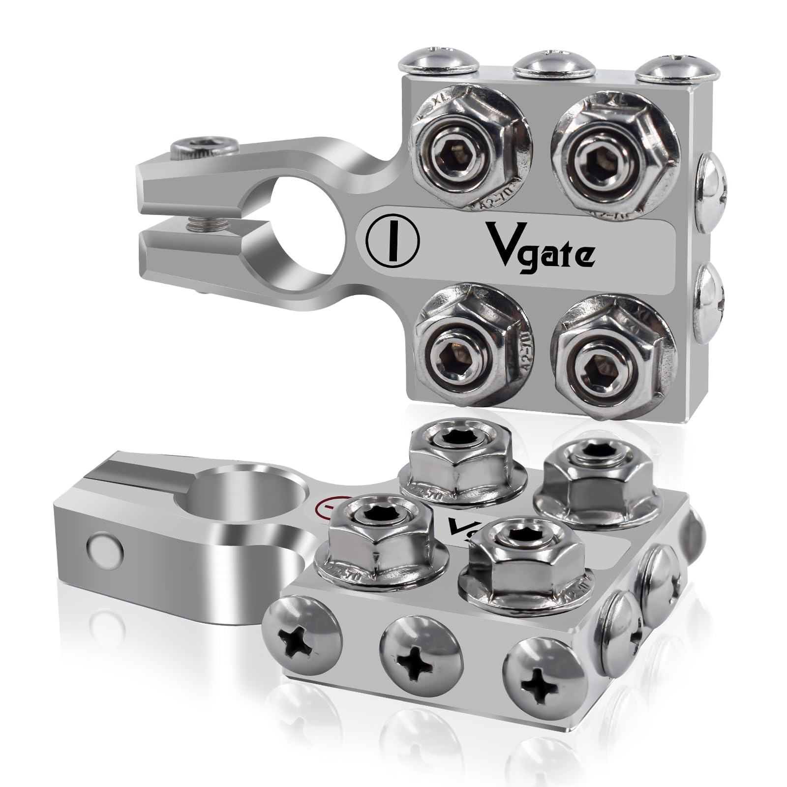 Vgate 12-Way AGM Post Terminal Ends, Battery Terminal Connector Clamps, 8AWG up to 4/0(XL) AWG Gauge, Positive & Negative for SAE/DIN/EN Tapered Top Post