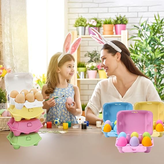 12Pcs Half Dozen Egg Cartons,Natural Pulp Paper Cartons Cheap Bulk,Colored Egg Cartons 6 Count,Reusable Cardboard Eggs Carton for Easter Toy,Gifts,Crafts