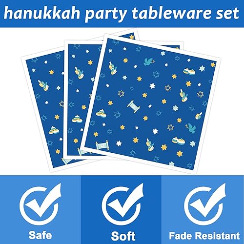 Miniatura 3 de Tevxj Juego de vajilla de Hanukkah de 96 piezas, platos y servilletas de Janucá, decoraciones de vajilla de papel desechables, suministros de fiesta
