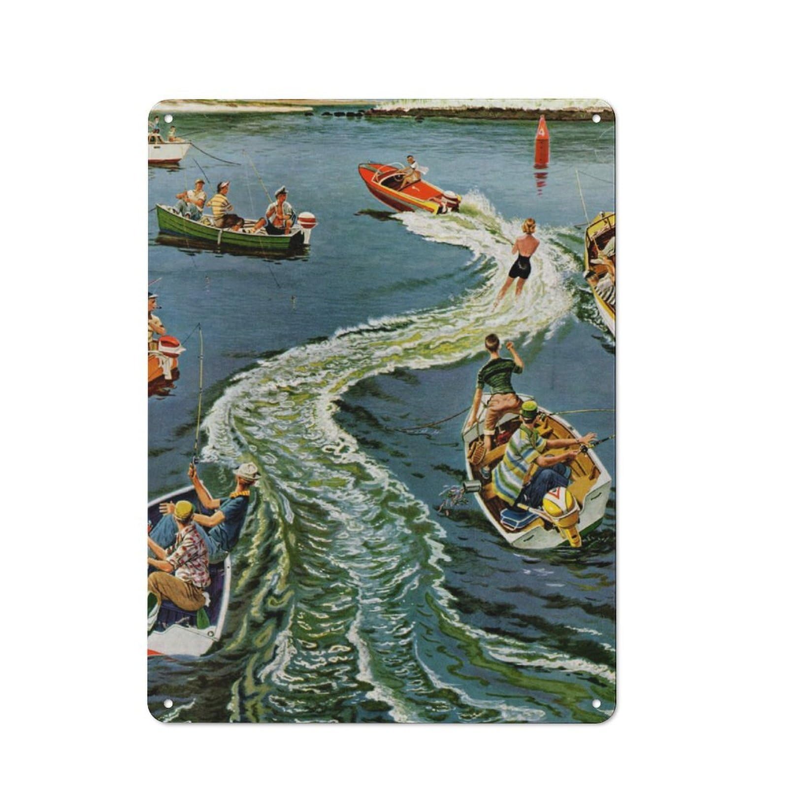Junmoney Boats Retro Metal Plaque 40X30cm For Lounge Or Reading Corner, Winter Wall Decor For Reading Corner Decorators