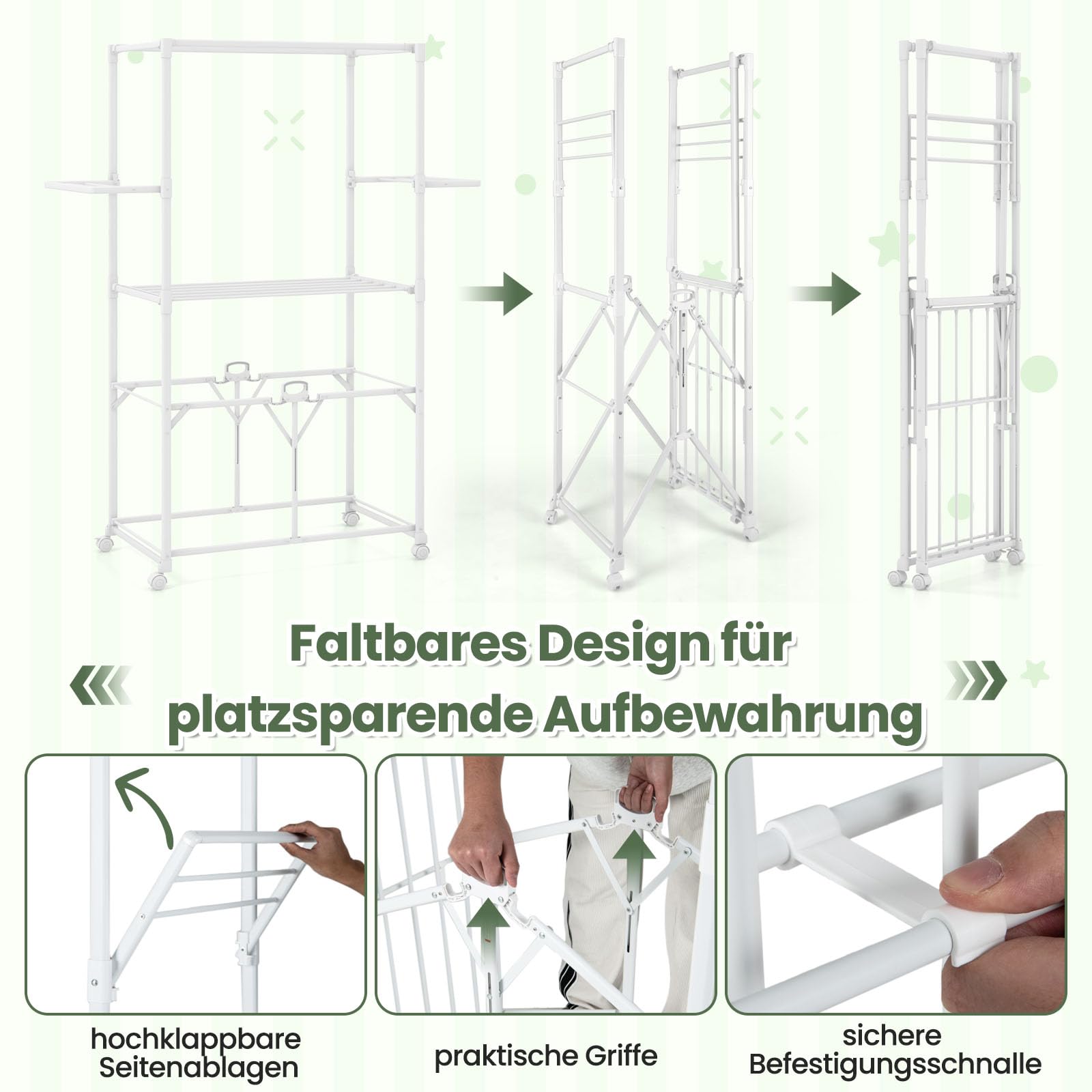 COSTWAY Inklapbaar wasrek, aluminium wasdroger met ophangvoorzieningen en droogrek, universele wielen met rem, kledingstandaard, ruimtebesparend voor binnen en buiten, wit COSTWAY Inklapbaar wasrek, aluminium wasdroger met ophangvoorzieningen en droogrek, universele wielen met rem, kledingstandaard, ruimtebesparend voor binnen en buiten, wit