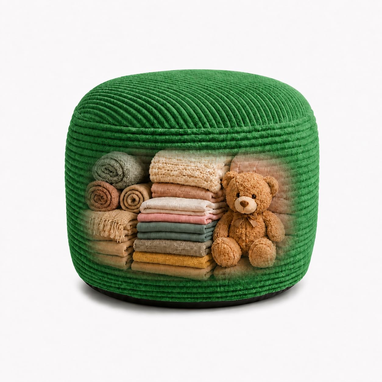 Storage Pouf Cover, No Filler, Corduroy, Grass Green, 20 Inch