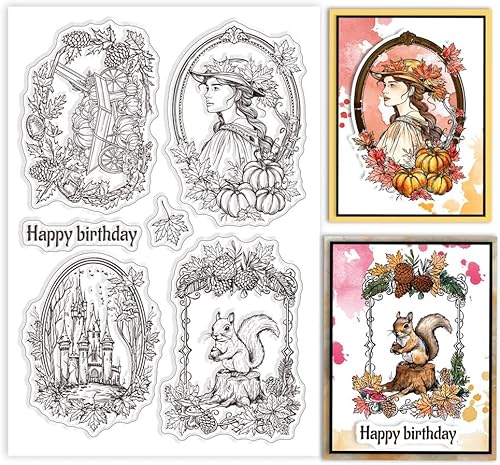 Miniatura 9 de GLOBLELAND Sellos transparentes de silicona para manualidades, álbumes de recortes, hojas de calabaza, sellos transparentes para tarjetas, álbumes