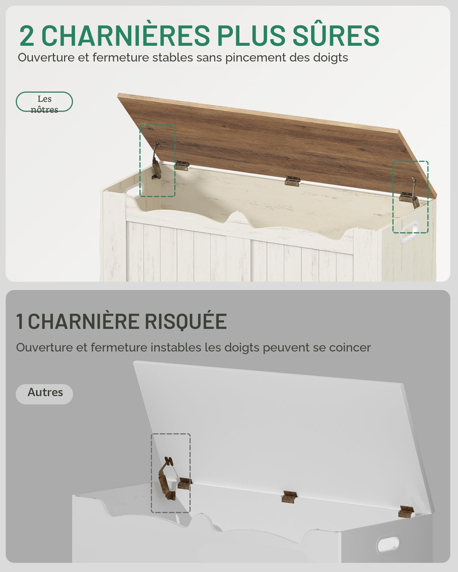 Hzuaneri Coffre de Rangement, Banc de Rangement, Blanc Marron | 2 Charnières Stables, 40 x 100 x 48 cm, pour Entrée, Chambre, Salon, SB01014B