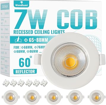 6X 7W Recessed Ceiling Lights COB White IP44 Waterproof Cool White [Energy Class F]