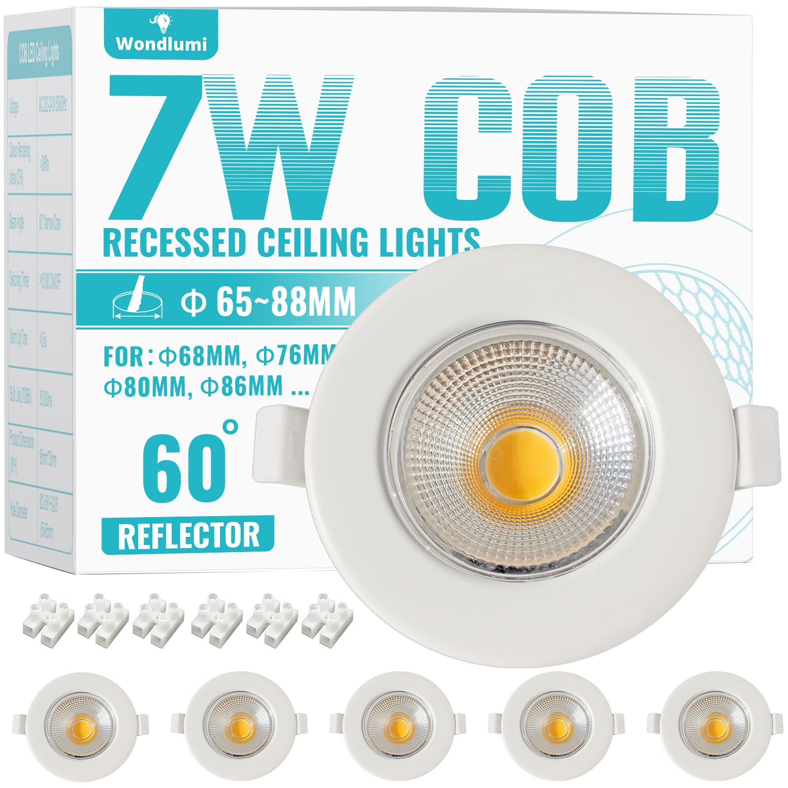 Wondlumi 6X LED Recessed Ceiling Lights 7W COB White Downlights for Ceiling 240V 600lm Ultra Thin Round Cool White 5000K Spotlights for Bedroom Living Room
