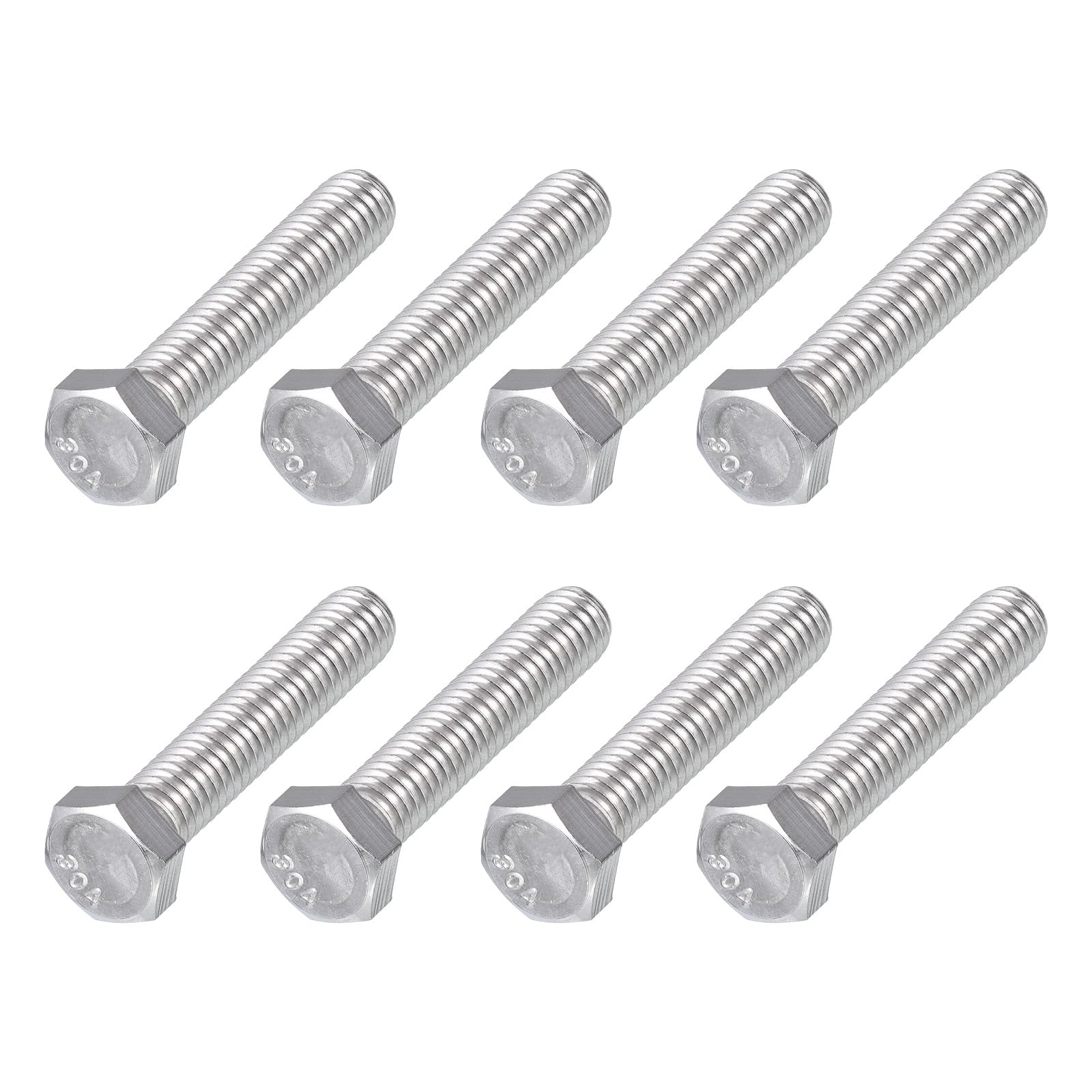 METALLIXITY Hex Head Bolts (3/8-16 x 1-3/4") 8Pcs, 304 Stainless Steel 18-8, Fully Threaded, External Hex Drive, Plain Finish