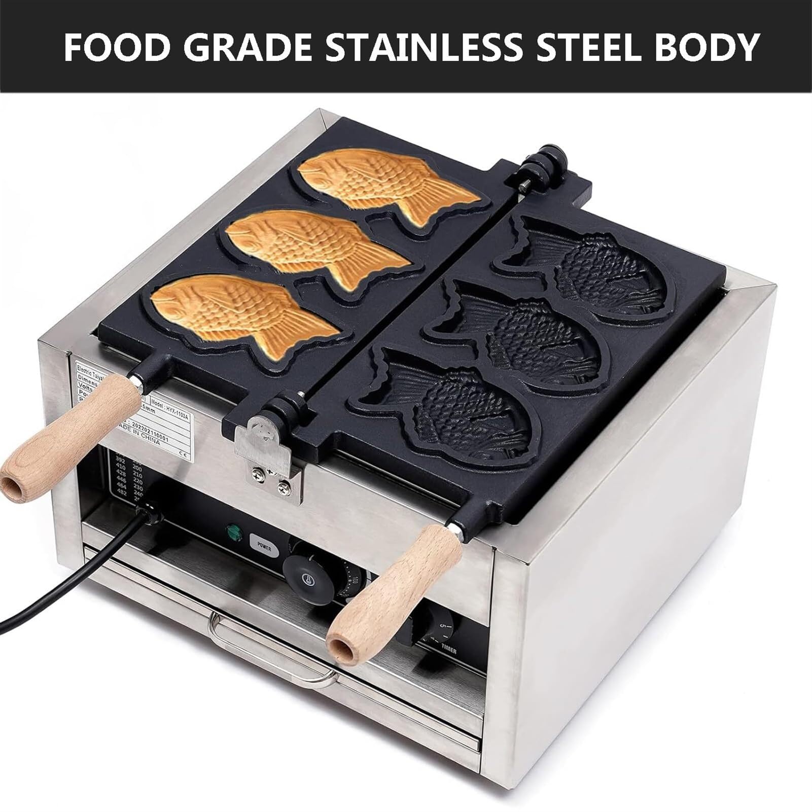 Macchina per Waffle a Forma di Pesce per Uso Commerciale, 3 Pezzi, Macchina per Waffle Taiyaki Giapponesi Antiaderente, Macchina elettrica per Waffle in Acciaio Inossidabile da 140,