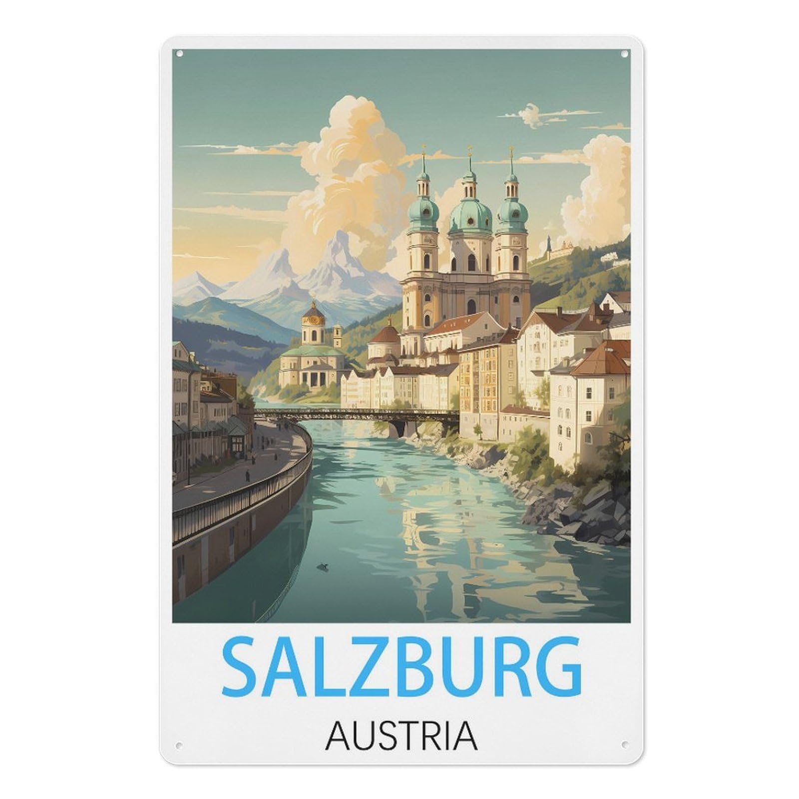 Salzburg Austria Retro Design Tin Painting Vintage Tin Sign 08x12inch(20x30cm) Wall Art for Home Office Bedroom Living Room Cafes Wall Decor