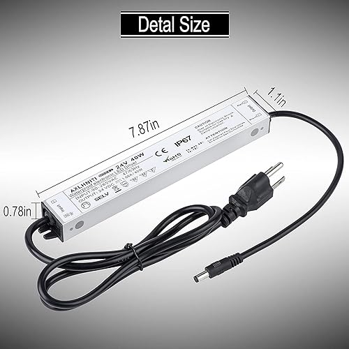 Miniatura 7 de Fuente de alimentación LED 40W, impermeable IP67, 90V-265V CA a 24V CC, enchufe de 3 clavijas y cable de 3 pies para tiras de luces LED