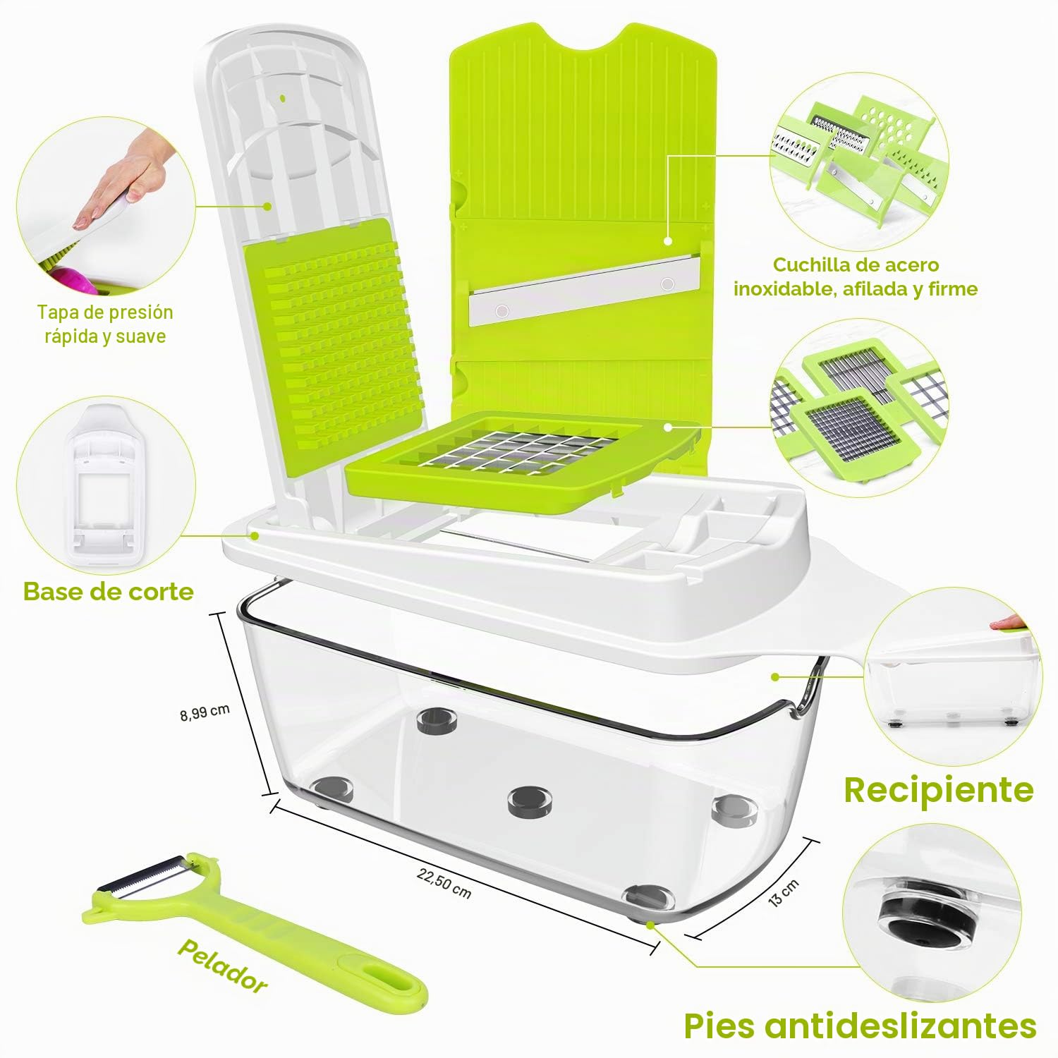 Mandolina multifuncional 23 piezas de mandolina de cocina de corte de verduras multifuncionales, cortador de verduras manual cubo tomates, patata, zanahoria, cebollas