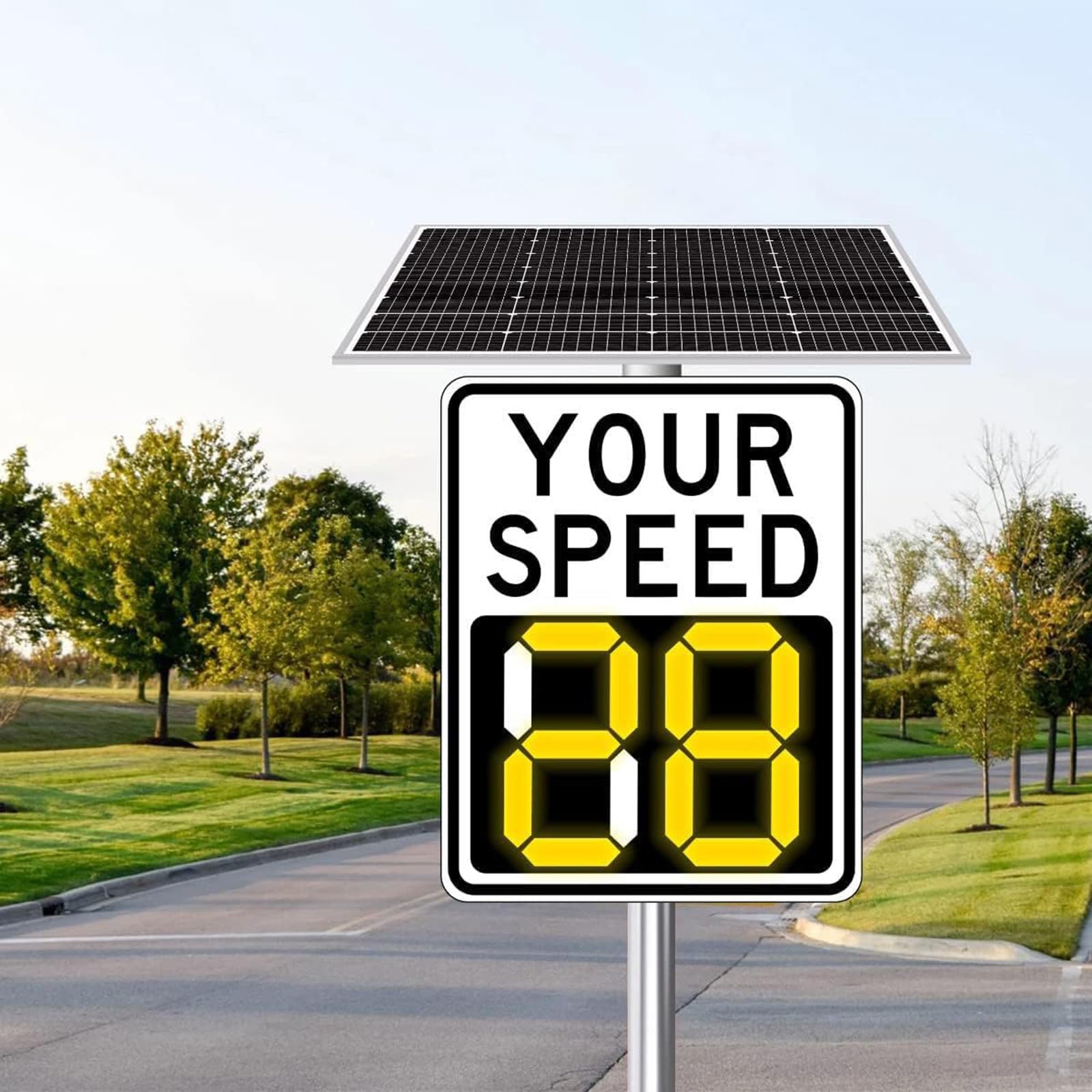 Señal de velocidad de radar, LED solar, señal de límite de velocidad variable, 24 x 35 pulgadas y 20 x 27 pulgadas, señalización de seguridad vial con accesorios y pantalla de 3 dígitos para control